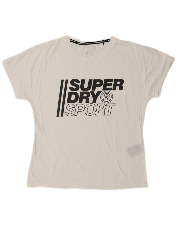 Γυναικείο γραφικό μπλουζάκι SUPERDRY Top UK 12 μεσαίο λευκό πολυεστέρας