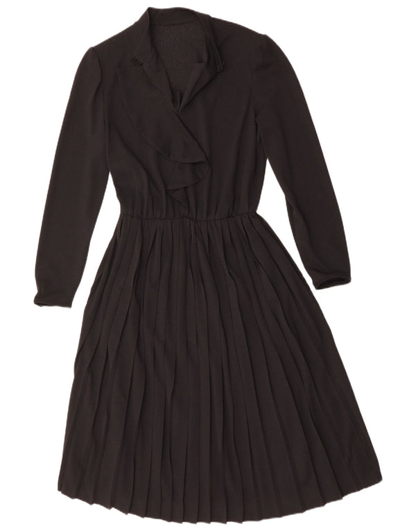 Vintage γυναικείο μακρυμάνικο φόρεμα A-Line UK 12 Medium Black