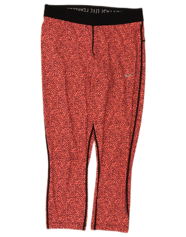Nike Womens Dri Fit Crop Leggings UK 10 Small Red Animal Print Polyester