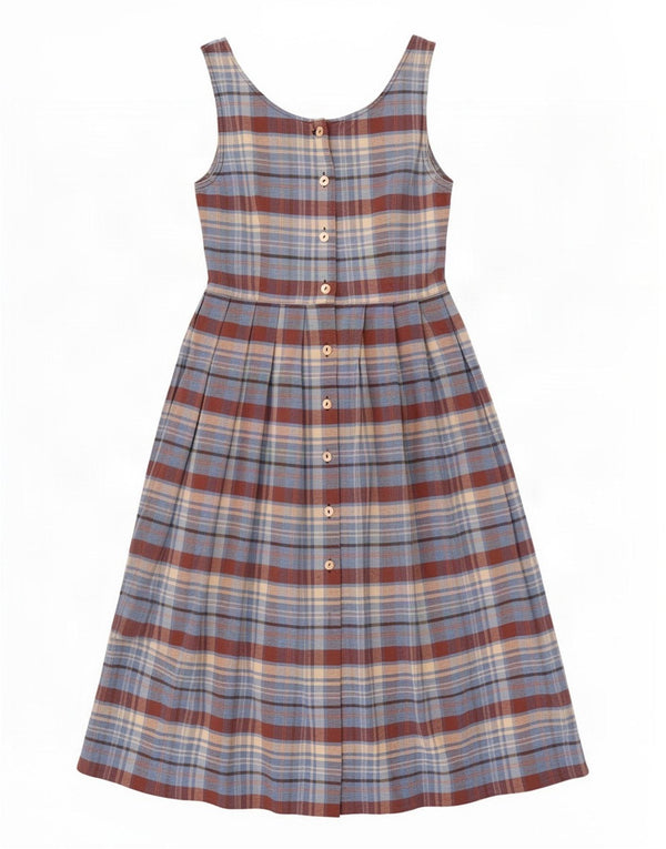 Vintage Womens Sleeveless Shirt Dress UK 12 Medium Blue Plaid