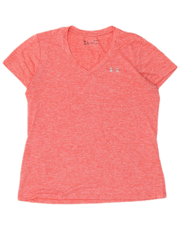 Under Armour Γυναικείο κοντομάνικο T-shirt Top UK 16 μεγάλα πορτοκαλί σπορ