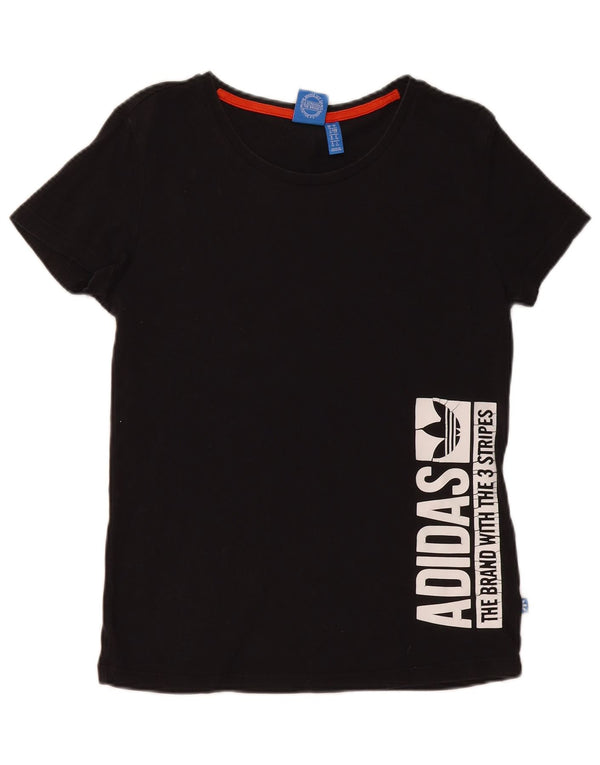Γυναικείο γραφικό T-Shirt Adidas Top UK 10 Small μαύρο βαμβακερό