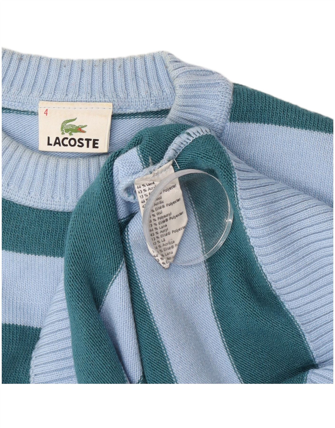 Ανδρικό πουλόβερ Lacoste Crew Neck Jumper Μέγεθος 4 Μαλλί με μεσαίο μπλε ριγέ