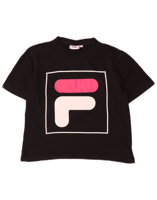 Fila Γυναικείο Crop Graphic T-Shirt Top UK 6 XS Μαύρο βαμβακερό