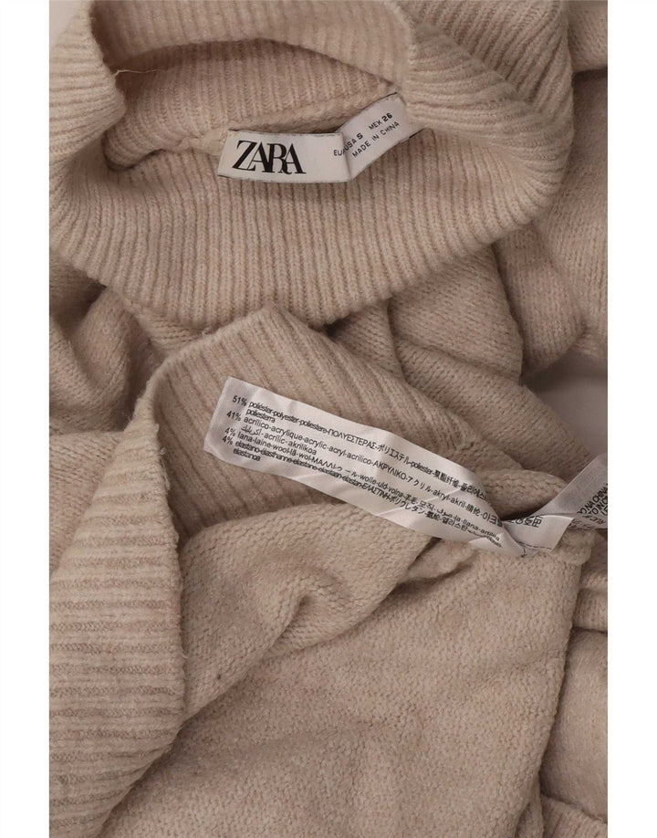 Zara Γυναικείο μακρυμάνικο υπερμεγέθη φόρεμα UK 10 Μικρό μπεζ πολυεστέρα