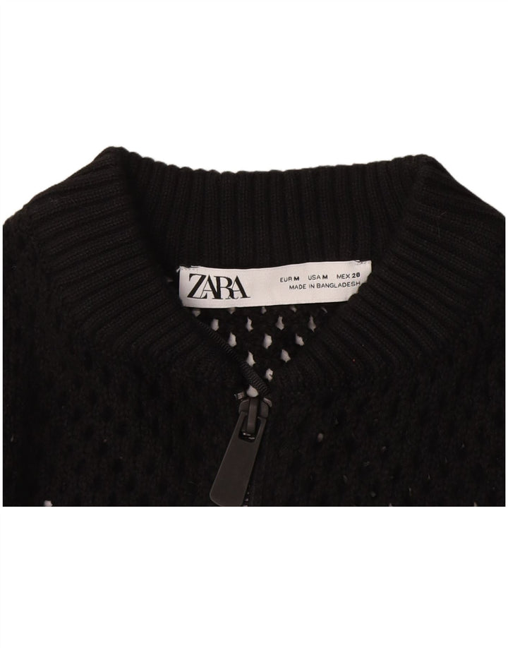 Zara Γυναικείο πουλόβερ Crop See Through Cardigan UK 12 Medium Black