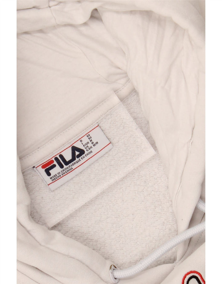 FILA Mens Graphic Hoodie Jumper Medium White Cotton Vintage Fila and Second-Hand Fila from Messina Hembry 
