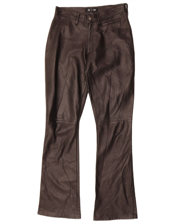 VINTAGE Womens Bootcut Leather Trousers W26 L31 Black Leather