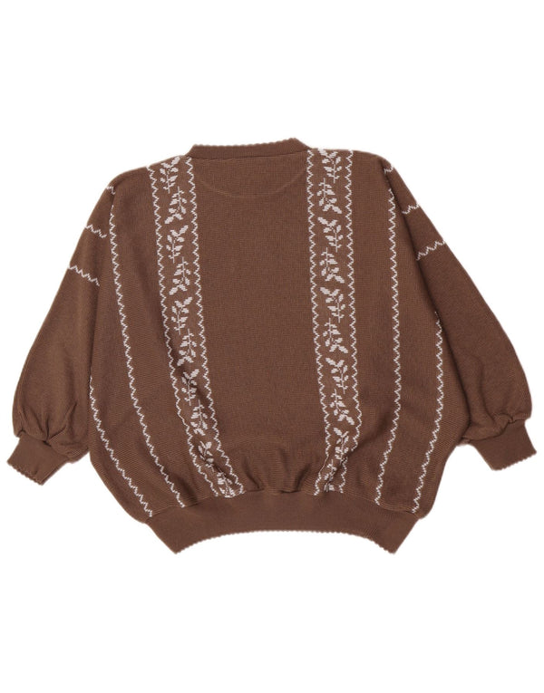 Vintage γυναικείο πουλόβερ με λαιμόκοψη IT 52 2XL καφέ φλοράλ ακρυλικό
