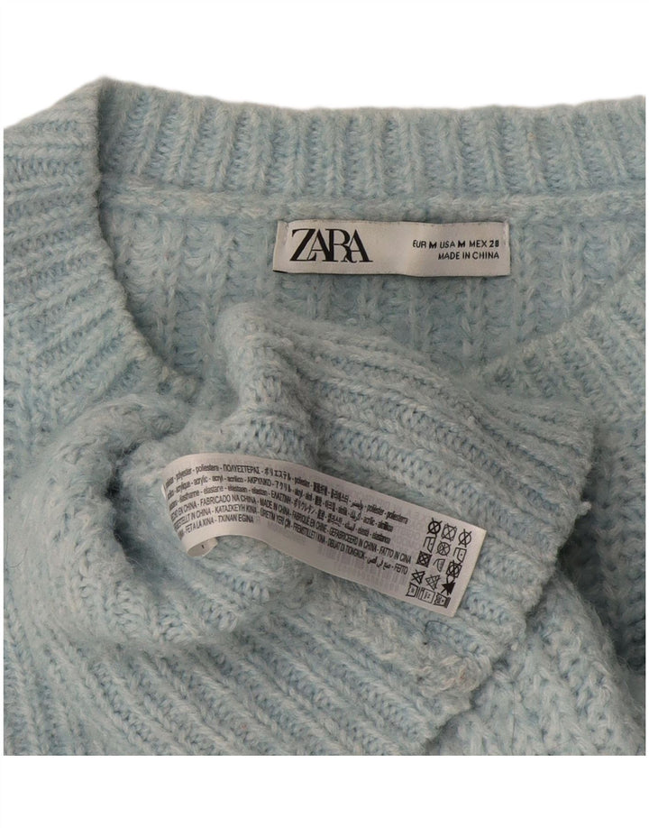 Zara γυναικείο πουλόβερ με λαιμόκαυμα μεγάλου μεγέθους UK 14 μεσαίου μπλε πολυεστέρα