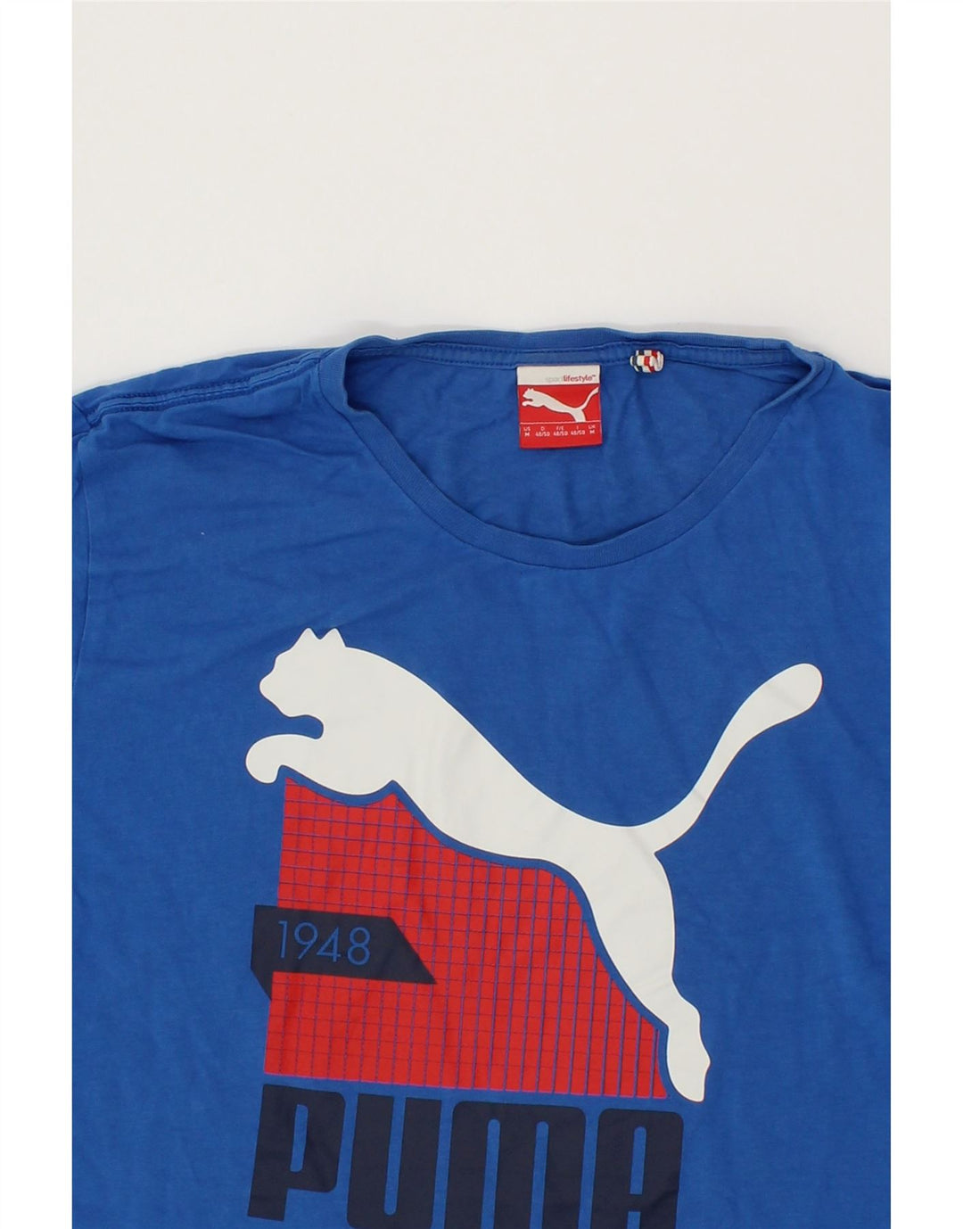 PUMA Mens Graphic T-Shirt Top Medium Blue Cotton Vintage Puma and Second-Hand Puma from Messina Hembry 