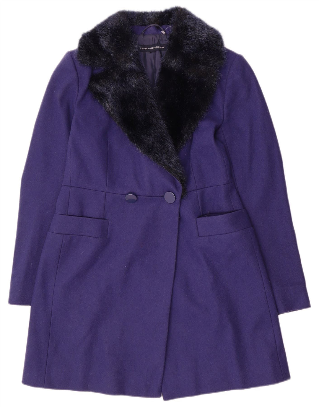 French Connection Γυναικείο Παλτό με διπλό στήθος UK 10 Small Purple Wool