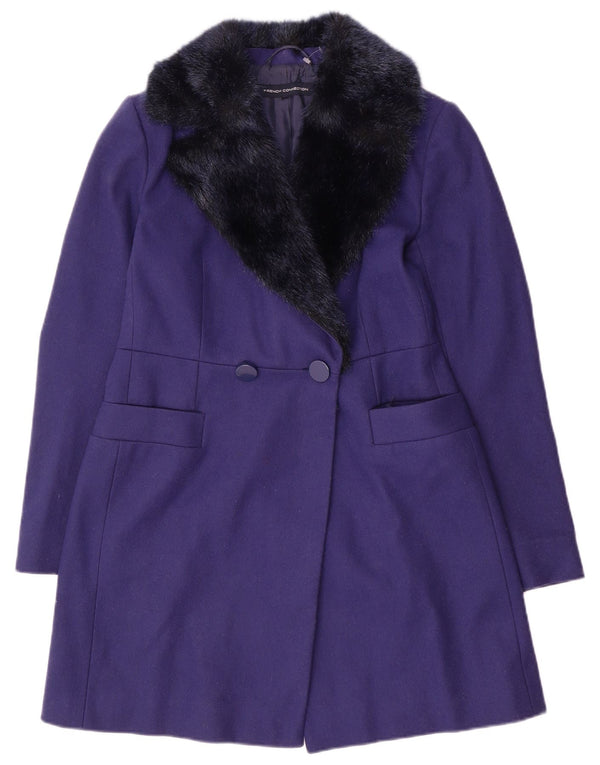 French Connection Γυναικείο Παλτό με διπλό στήθος UK 10 Small Purple Wool