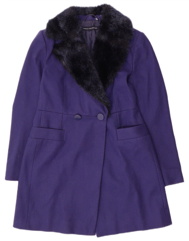 French Connection Γυναικείο Παλτό με διπλό στήθος UK 10 Small Purple Wool