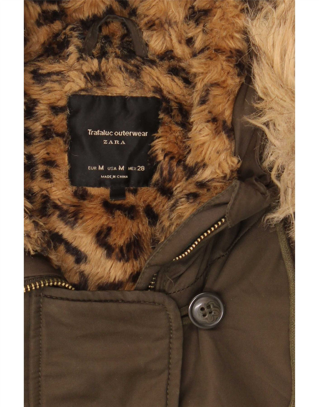 Zara Γυναικείο μπουφάν Sherpa Parka με κουκούλα UK 14 Medium Khaki