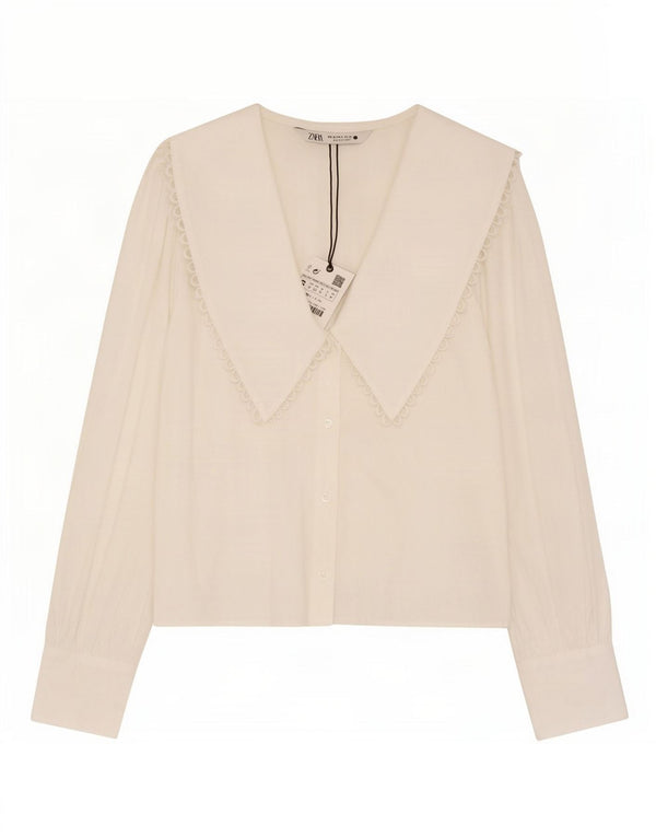 Zara Γυναικείο πουκάμισο Μπλούζα UK 10 Small White Βαμβακερό