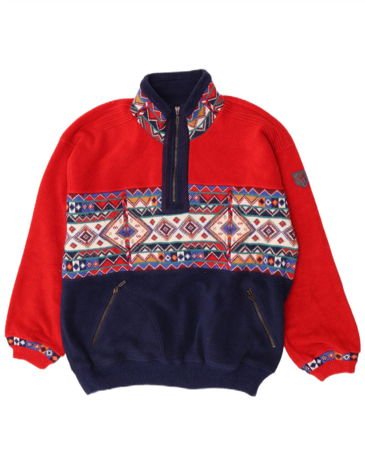 Silvy Ανδρικό φερμουάρ Fleece Jumper Μεγάλο κόκκινο γεωμετρικό πολυεστέρα