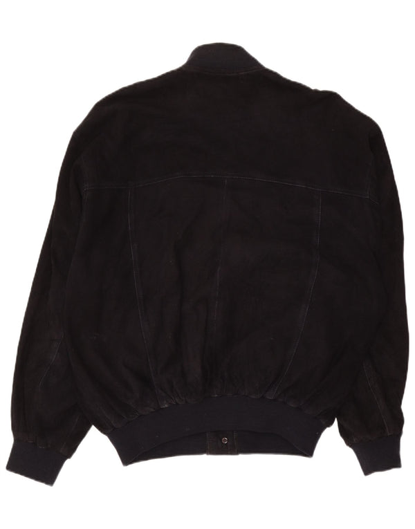 Vintage Ανδρικό Suede Bomber Jacket IT 52 XL Navy Blue Leather