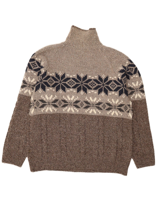 Vintage ανδρικό πουλόβερ με ρολό λαιμόκοψη XL καφέ Fair Isle Wool