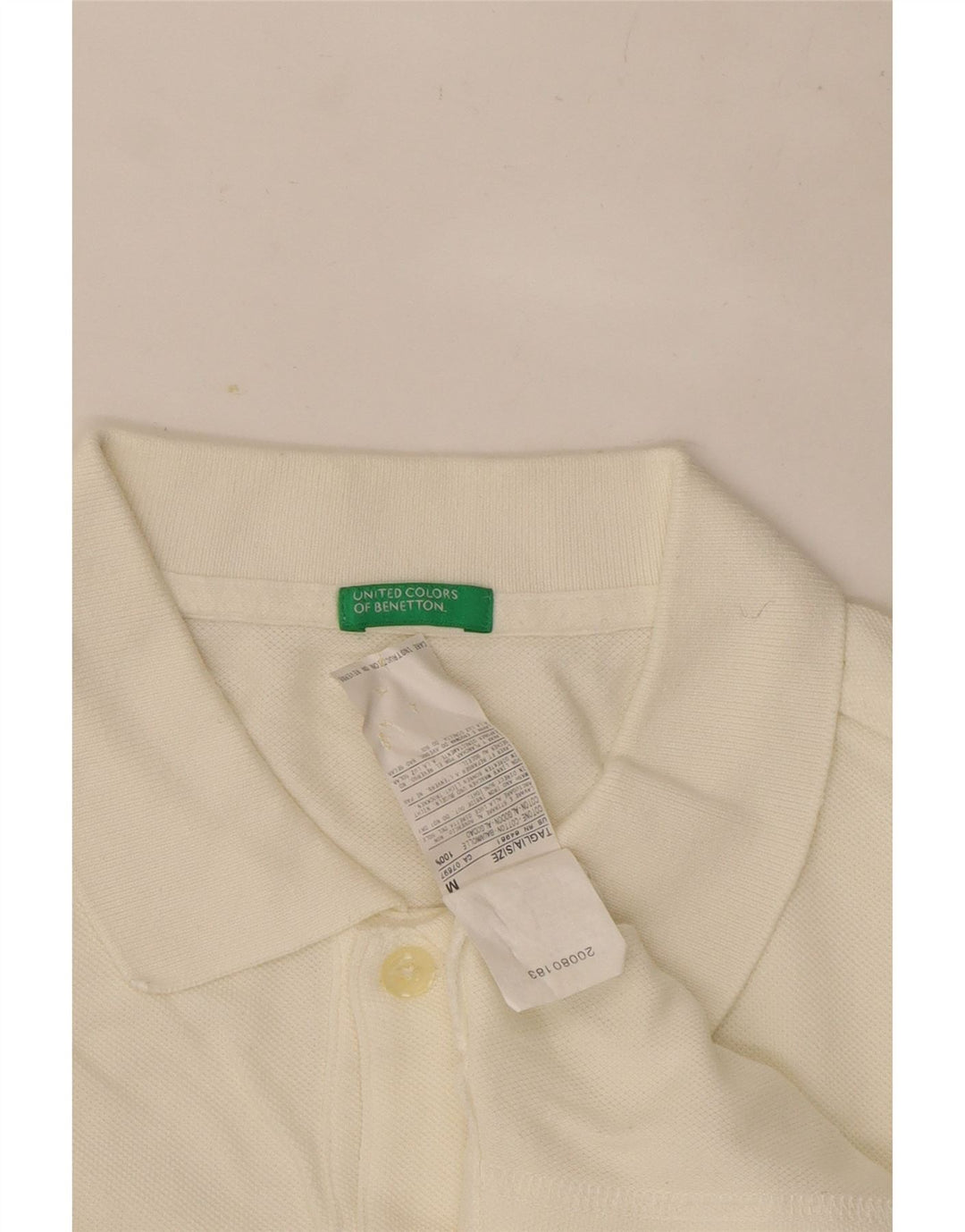 Ανδρικό μακρυμάνικο μπλουζάκι πόλο Benetton, μεσαίο λευκό βαμβακερό