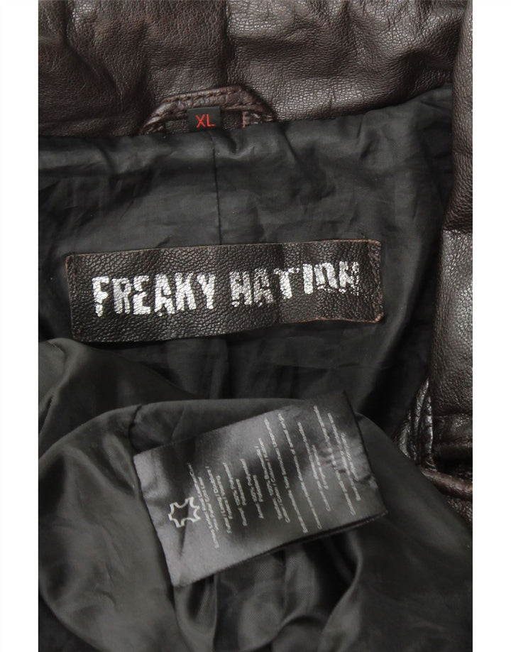 FREAKY NATION Womens Leather Biker Jacket UK 18 XL Brown Leather Vintage Freaky Nation and Second-Hand Freaky Nation from Messina Hembry 