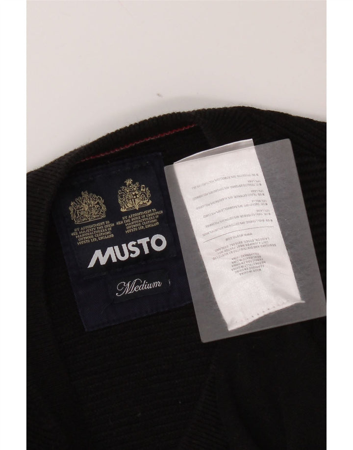 Musto Ανδρικό πουλόβερ με λαιμόκοψη, μεσαίο μαύρο βαμβακερό