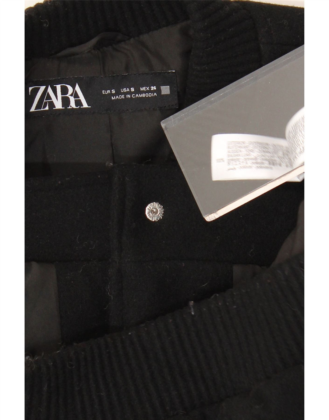 Γυναικείο μπουφάν ZARA Oversized Crop Bomber UK 10 Small Black Polyester