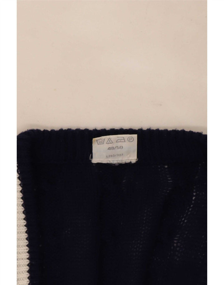 Ανδρικό πουλόβερ vintage ζακέτα IT 48/50 Medium Navy Blue ριγέ πολυεστέρας