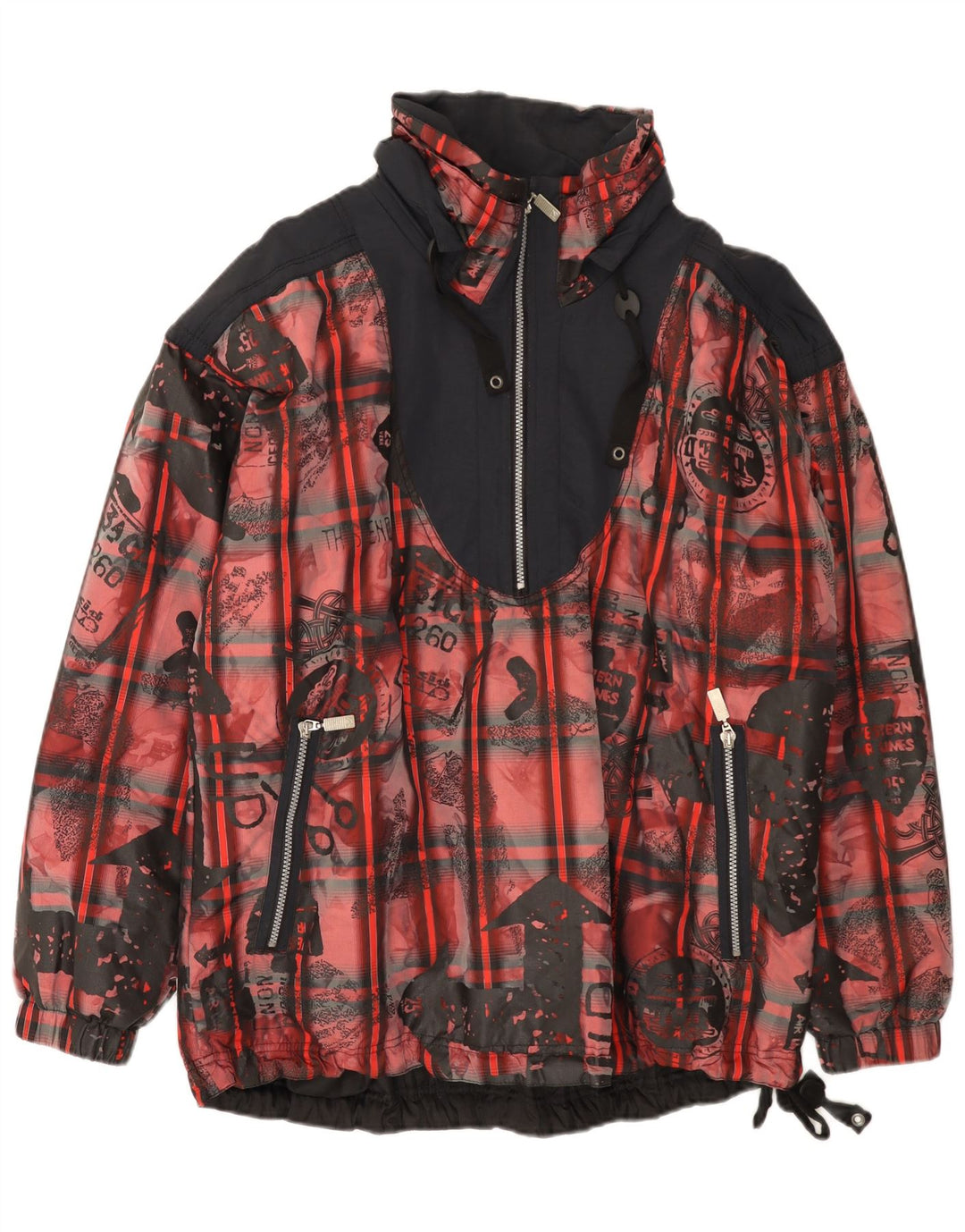 Ανδρικό Vintage Loose Fit Anorak Jacket UK 38 Medium Red Colorblock Polyester