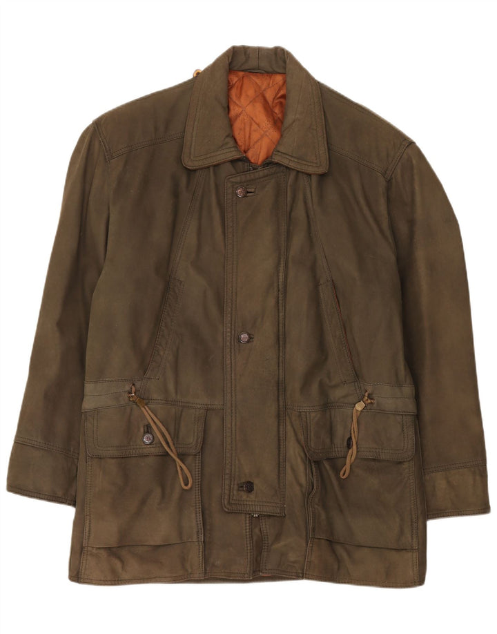 Vintage Ανδρικό Δερμάτινο Μπουφάν UK 42 XL Χακί Δερμάτινο