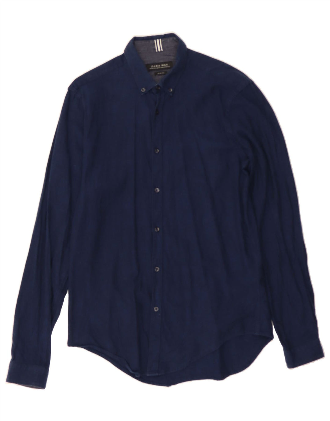 ZARA Mens Slim Fit Shirt Medium Navy Blue Cotton Vintage Zara and Second-Hand Zara from Messina Hembry 