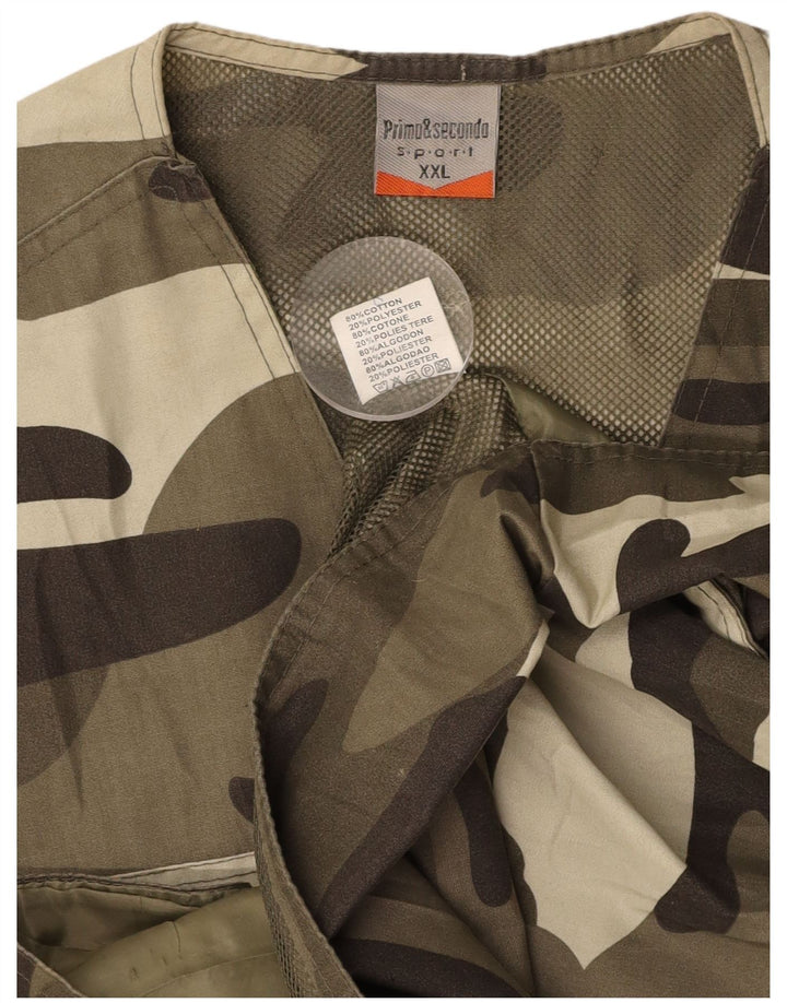 VINTAGE Mens Utility Gilet UK 44 2XL Χακί Καμουφλάζ Βαμβακερό