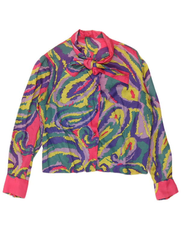 VINTAGE Γυναικείο πουκάμισο με γραβάτα μπλούζα UK 14 Large πολύχρωμο Paisley
