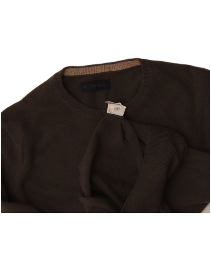 TRUSSARDI Ανδρικό πουλόβερ με λαιμόκοψη μεγάλο γκρι μαλλί