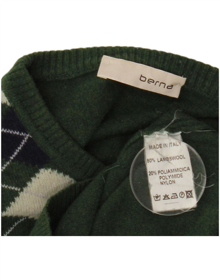 Ανδρικό πουλόβερ Berna Boat Neck Jumper Medium Green Argyle/Diamond Wool