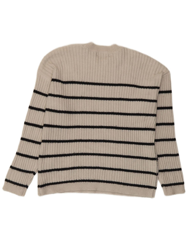 Marks & Spencer Γυναικείο πουλόβερ με λαιμόκοψη UK 14 Medium Beige ριγέ