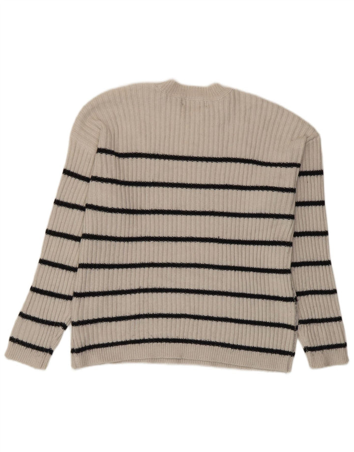 Marks & Spencer Γυναικείο πουλόβερ με λαιμόκοψη UK 14 Medium Beige ριγέ