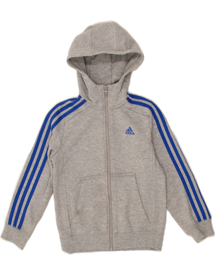 ADIDAS Boys Zip Hoodie Sweater 7-8 Years Grey Polyester Vintage Adidas and Second-Hand Adidas from Messina Hembry 