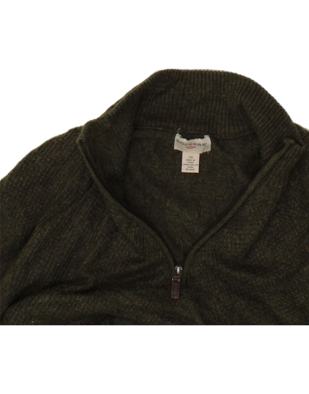 DOCKERS Mens Zip Neck Jumper Sweater Large Khaki Acrylic Vintage Dockers and Second-Hand Dockers from Messina Hembry 