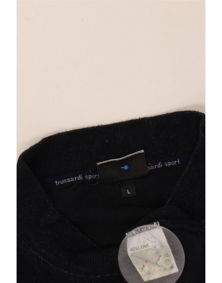 TRUSSARDI Ανδρικό γραφικό πουλόβερ με λαιμό χελώνα, μεγάλο μπλε μάλλινο