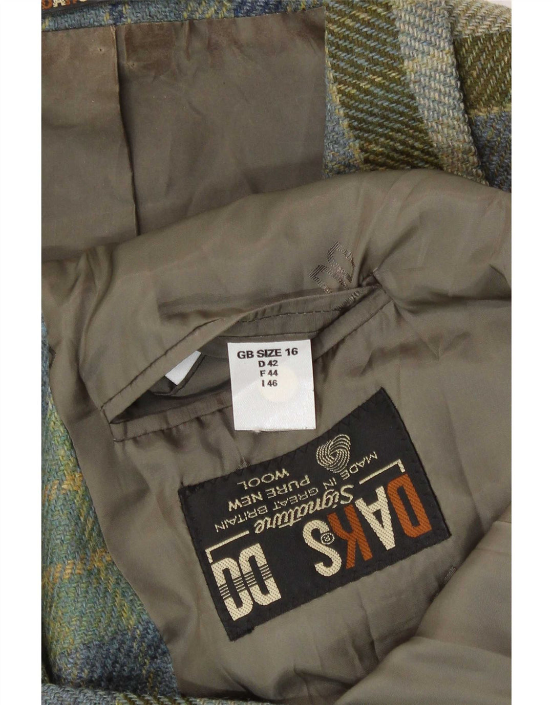 DAKS Γυναικείο σακάκι blazer 3 κουμπιών UK 16 μεγάλο πράσινο καρό καινούργιο μαλλί