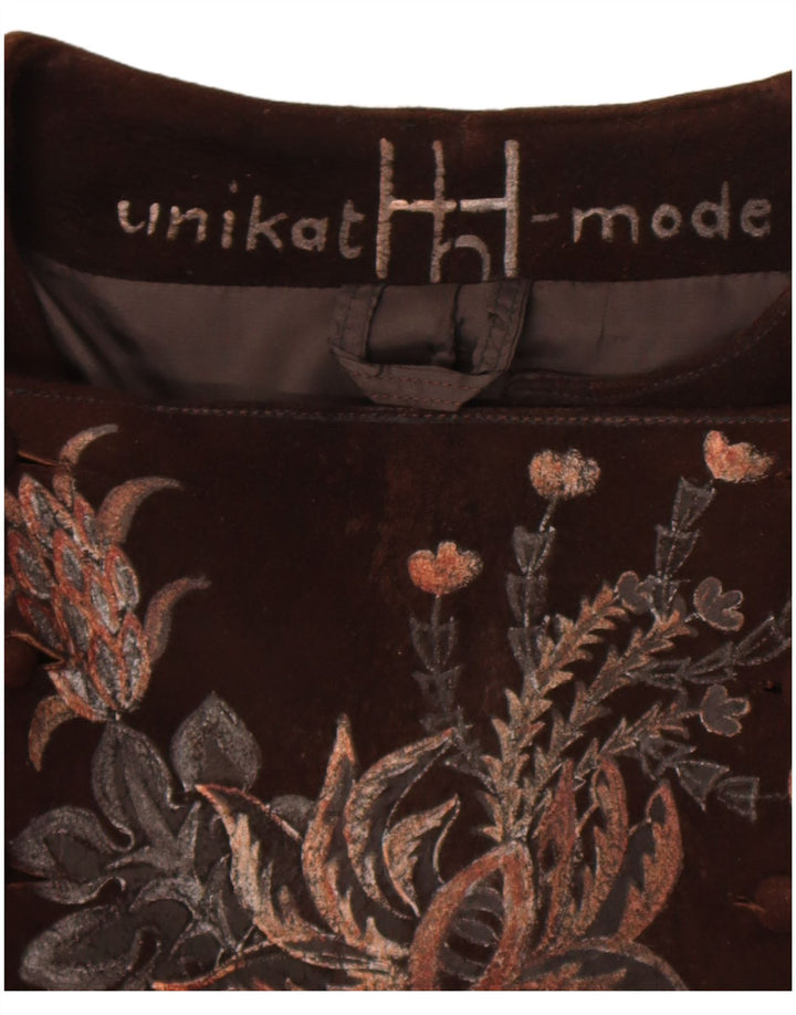 Vintage Γυναικείο Crop Suede Jacket UK 14 Medium Brown Floral