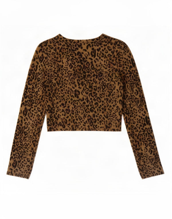 Zara γυναικείο τοπ Trafaluc Crop μακρυμάνικο UK 8 Small Brown Animal Print