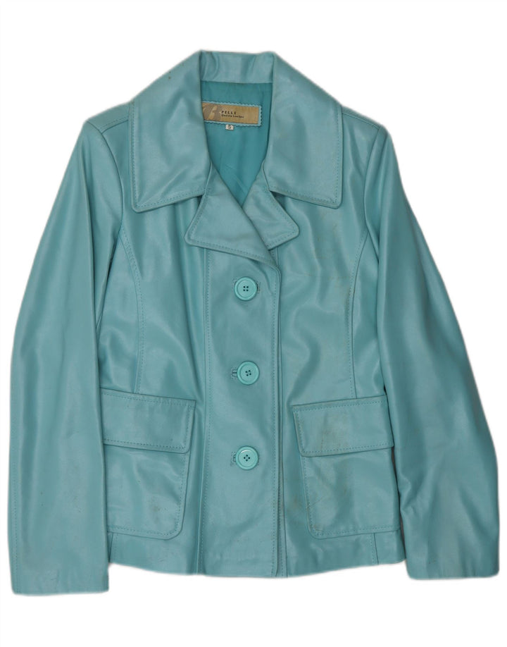 VINTAGE Γυναικείο Δερμάτινο Μπουφάν UK 10 Small Blue Leather