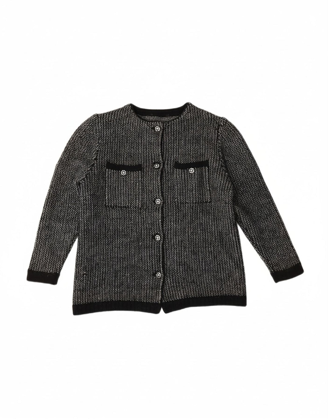 VINTAGE Womens Cardigan Sweater UK 12 Medium Grey Pinstripe
