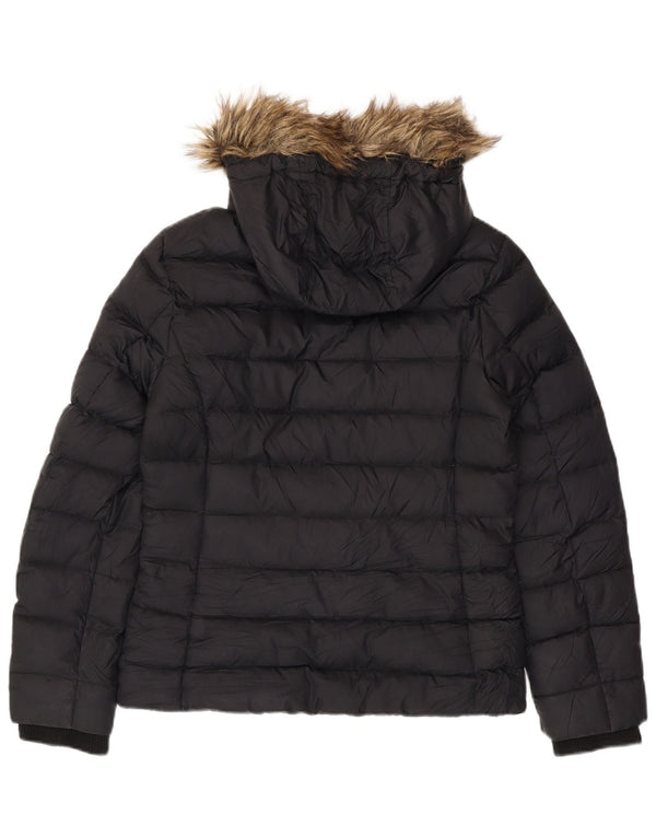 TOMMY HILFIGER Γυναικείο μπουφάν με κουκούλα UK 16 μεγάλο μαύρο πολυεστέρα