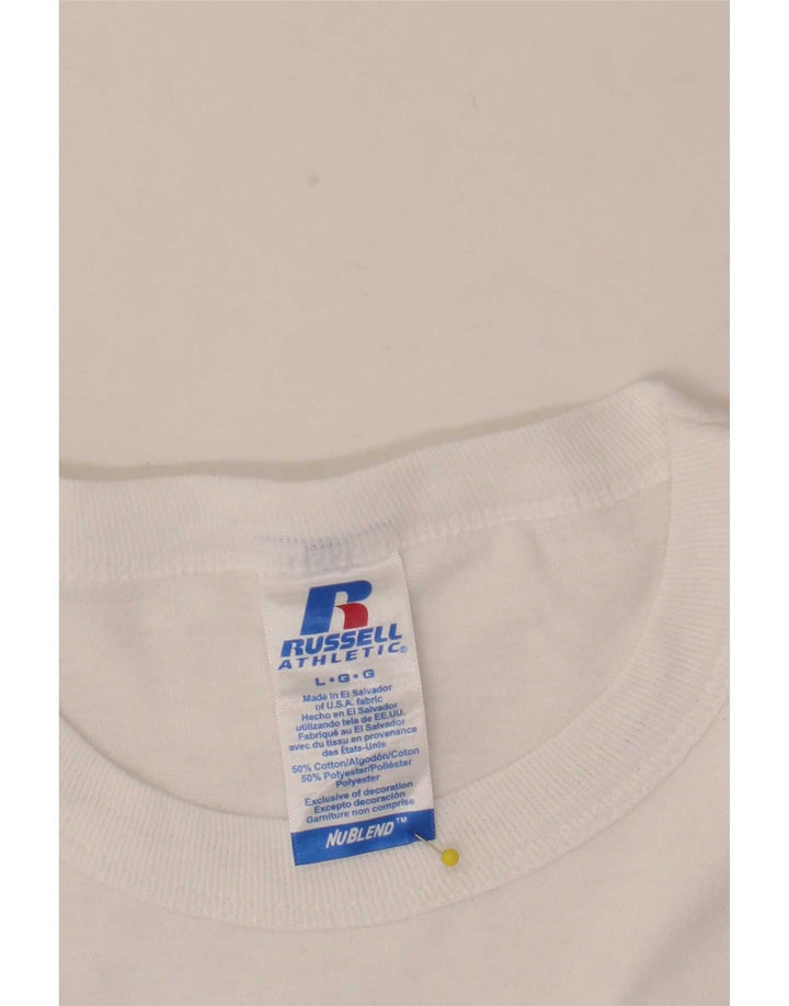 Ανδρικό γραφικό μπλουζάκι Russell Athletic Top μεγάλο λευκό βαμβακερό