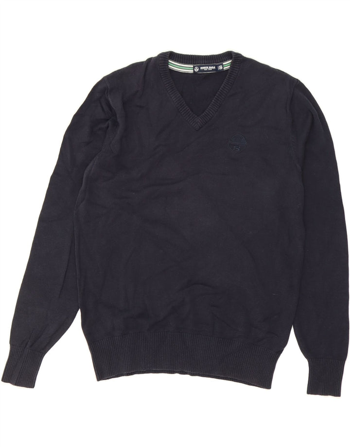 NORTH SAILS Mens V-Neck Jumper Sweater Small Navy Blue Cotton Vintage North Sails and Second-Hand North Sails from Messina Hembry 