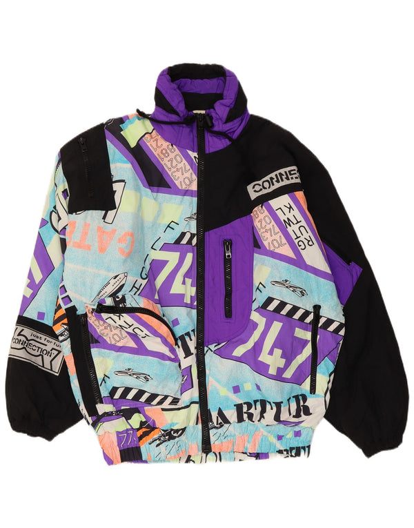 Ανδρικό vintage γραφικό μπουφάν σκι με κουκούλα UK 40 μεγάλο πολύχρωμο πολυαμίδιο