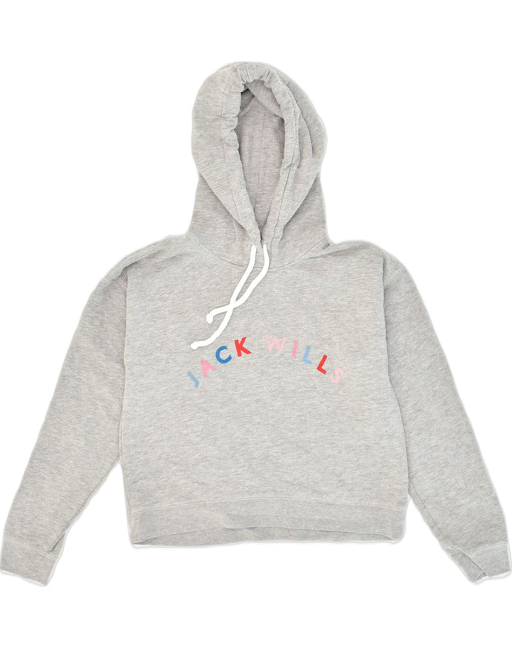 JACK WILLS Womens Graphic Crop Hoodie Jumper UK 8 Small  Grey Cotton | Vintage Jack Wills | Thrift | Second-Hand Jack Wills | Used Clothing | Messina Hembry 